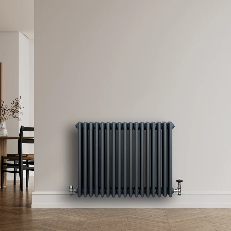 Radiador Tradicional de 4 Columnas y Válvulas – 600 x 785 mm – Gris Antracita