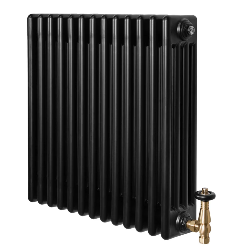 Radiador Tradicional de 4 Columnas y Válvulas – 600 x 605 mm – Negro