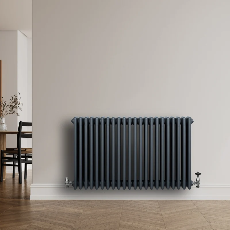 Radiador Tradicional de 4 Columnas y Válvulas – 600 x 1010 mm – Gris Antracita