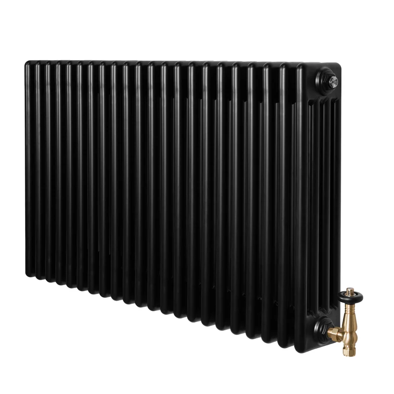 Radiador Tradicional de 4 Columnas y Válvulas – 600 x 1010 mm – Negro