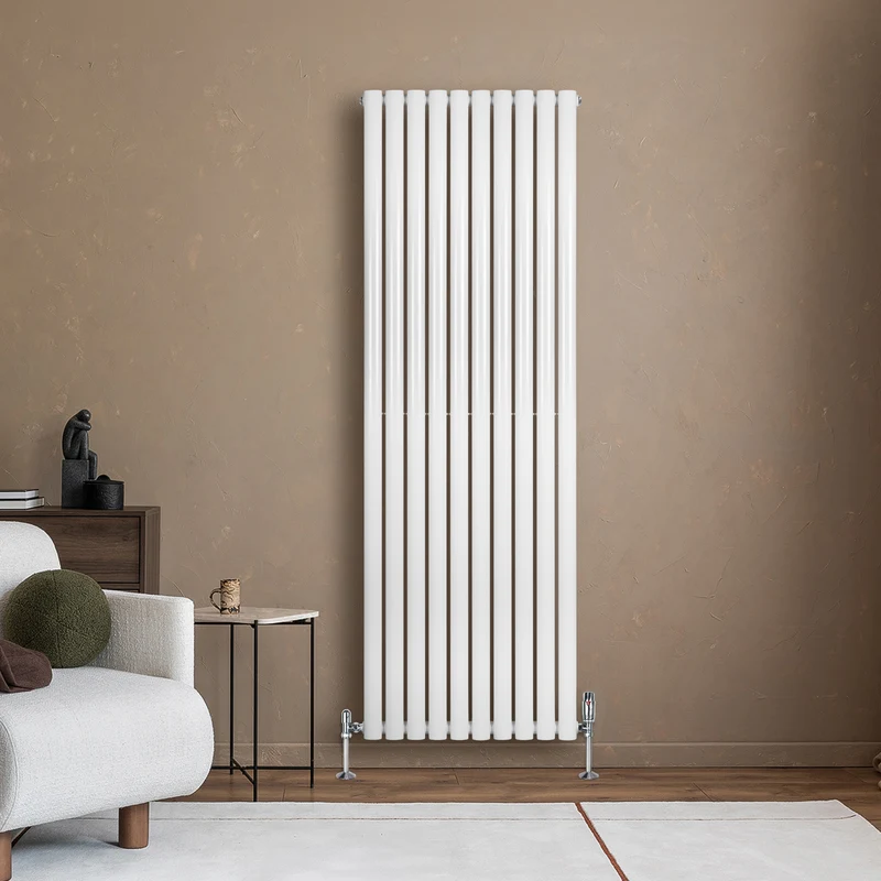 Radiador de Columna Simple Ovalado y Válvulas – 1800 mm x 600 mm – Blanco