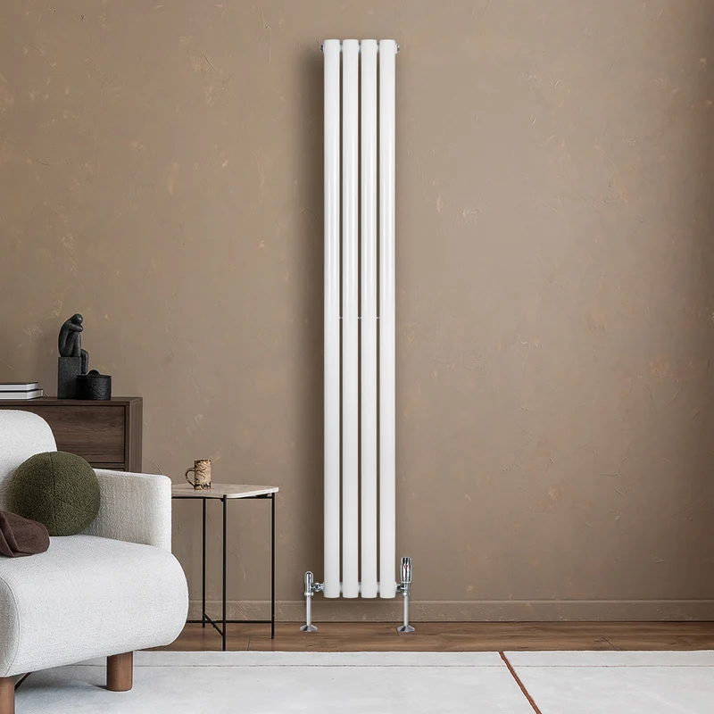 Radiador de Columna Simple Ovalado y Válvulas – 1800 mm x 240 mm – Blanco