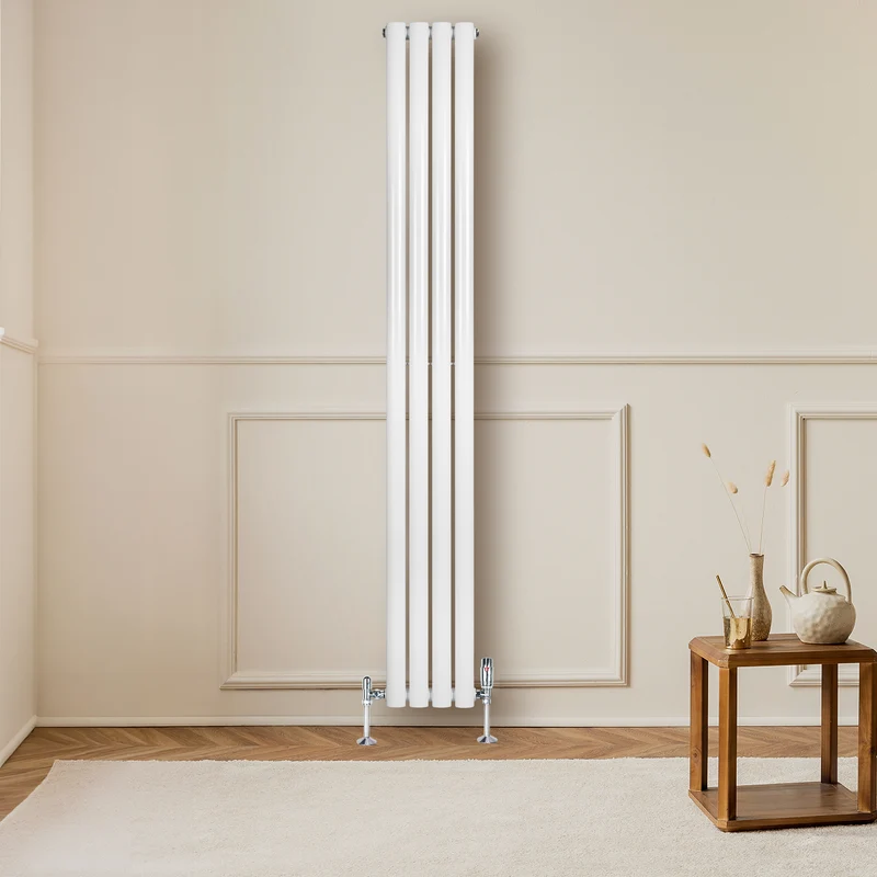 Radiador de Columna Simple Ovalado y Válvulas – 1800 mm x 240 mm – Blanco