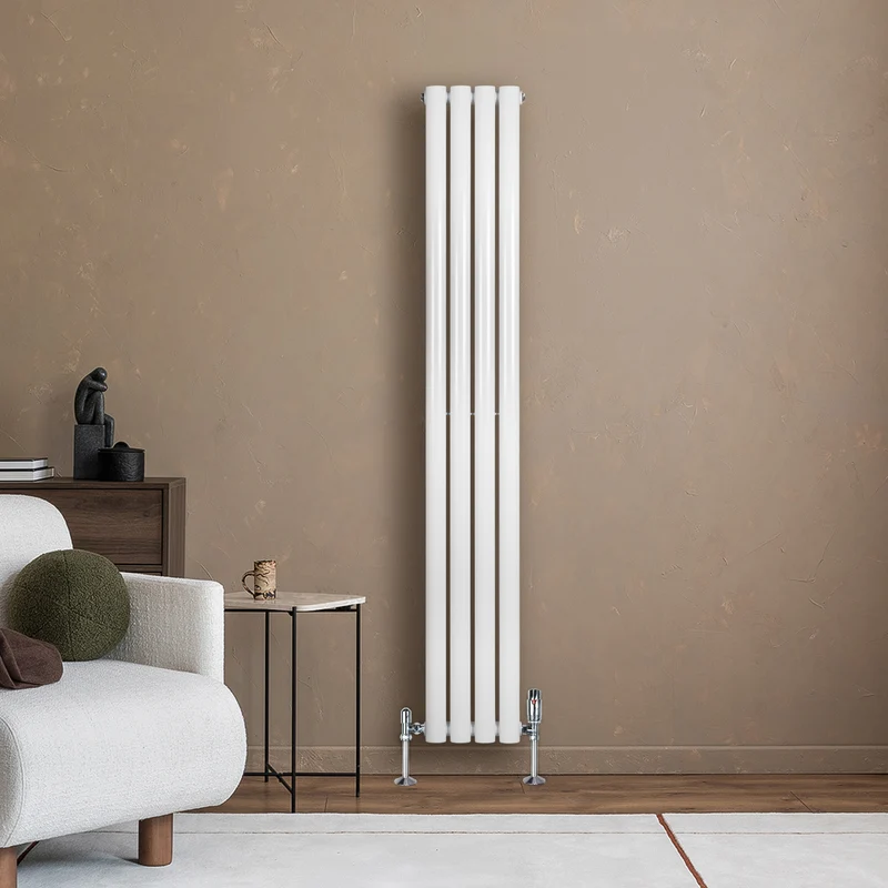 Radiador de Columna Simple Ovalado y Válvulas – 1600 mm x 240 mm – Blanco