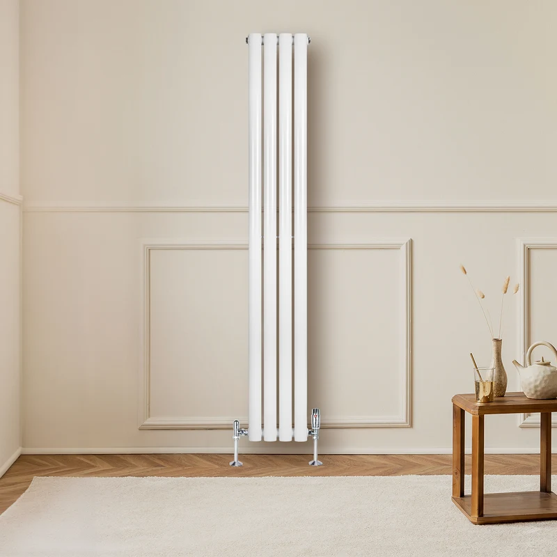 Radiador de Columna Simple Ovalado y Válvulas – 1600 mm x 240 mm – Blanco
