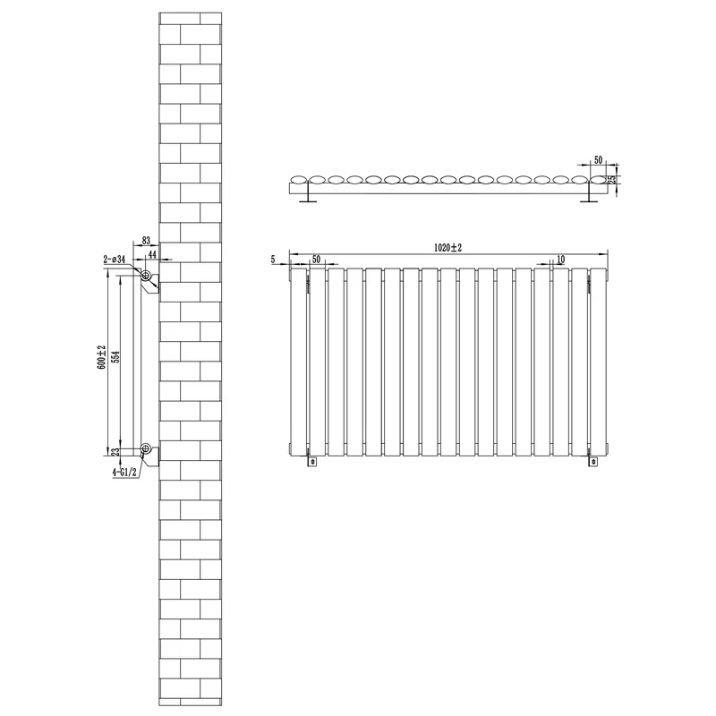 Radiador de Columna Simple Ovalado y Válvulas – 600 mm x 1020 mm – Blanco