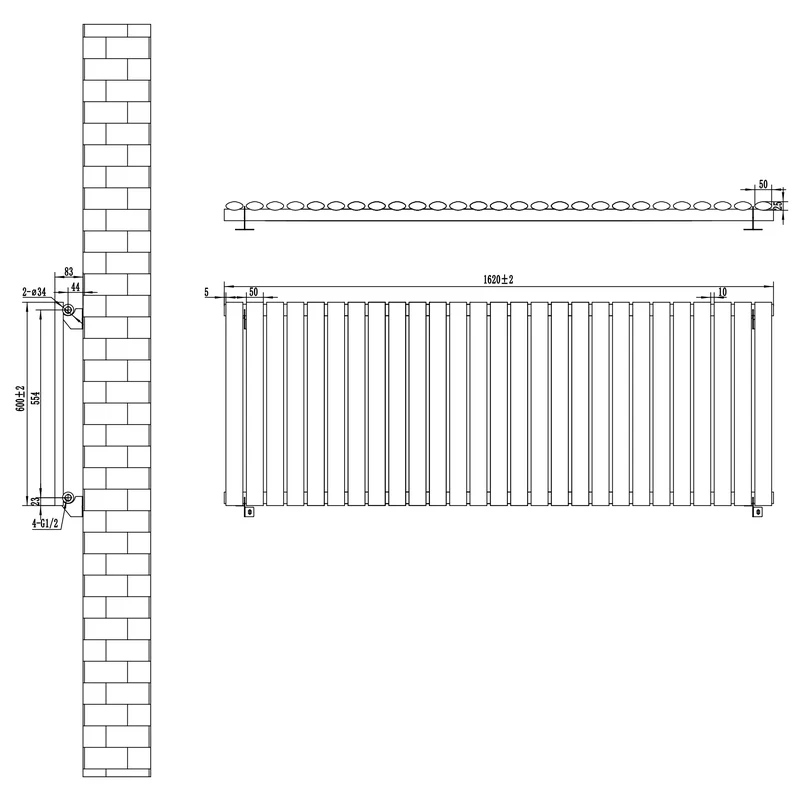 Radiador de Columna Simple Ovalado – 600 mm x 1620 mm – Blanco