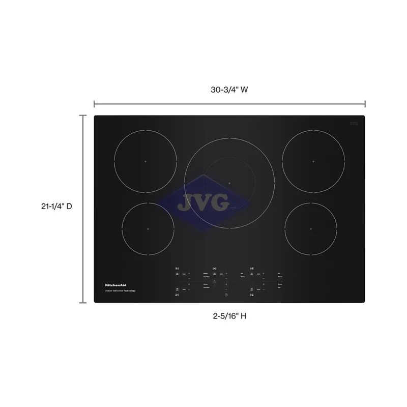 TOPE DE INDUCCIÓN KITCHENAID 76 CM 5 ZONAS VITROCERÁMICA NEGRO - KCIG550JBL