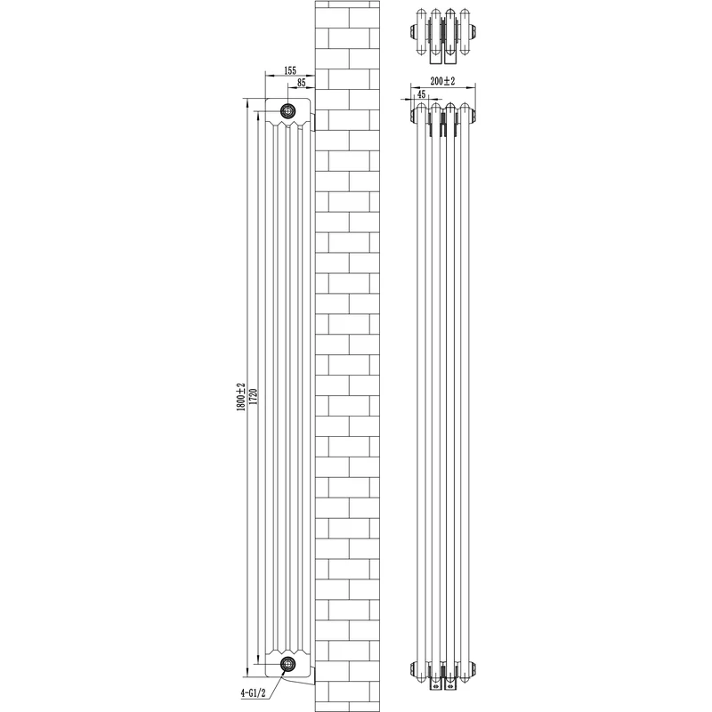 Radiador Tradicional de 4 Columnas – 1800 x 200 mm – Gris Antracita