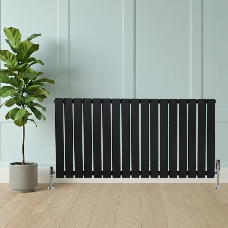 Radiador Plano de Columna Simple con Válvulas – 600 x 1190 mm – Negro