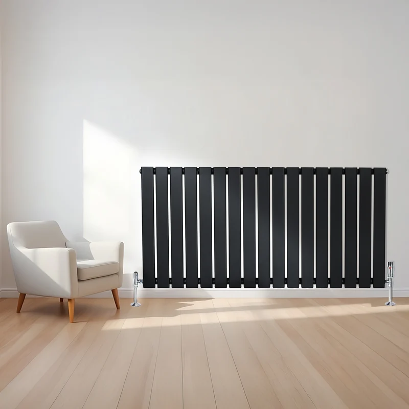 Radiador Plano de Columna Simple con Válvulas – 600 x 1190 mm – Negro