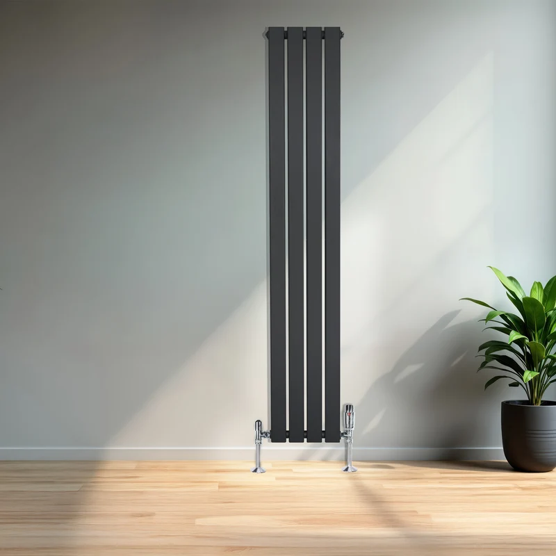 Radiador Plano de Columna Simple con Válvulas – 1600 x 280 mm – Gris Antracita