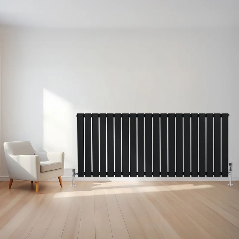 Radiador Plano de Columna Simple con Válvulas – 600 x 1400 mm – Negro
