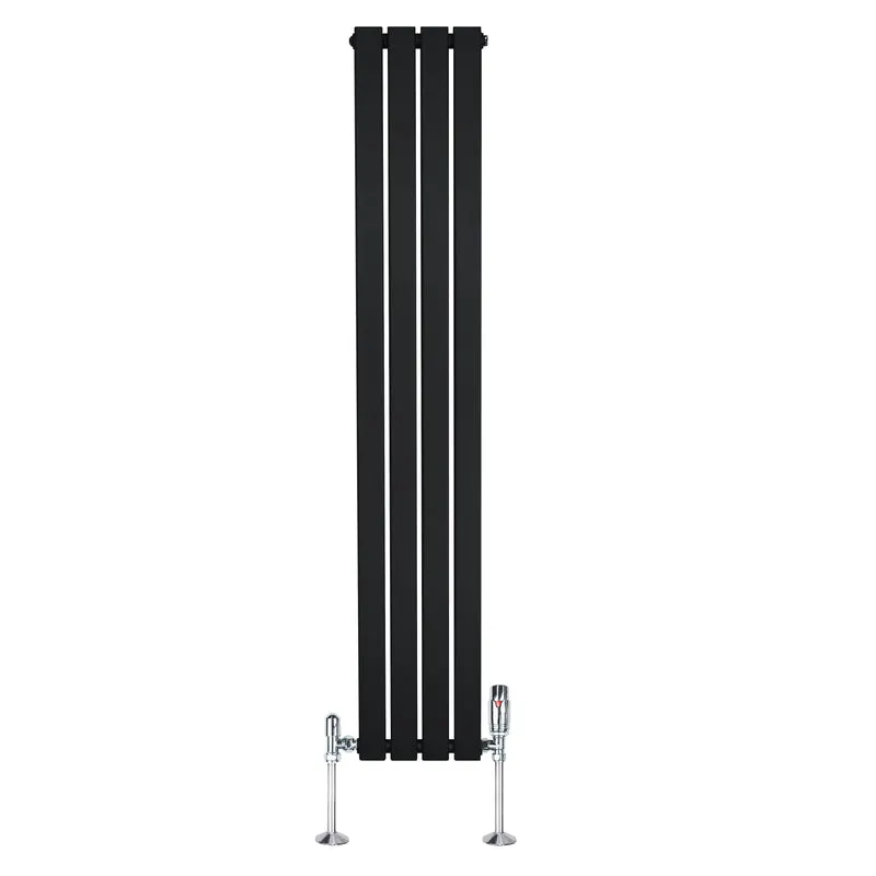 Radiador Plano de Columna Simple con Válvulas – 1600 x 280 mm – Negro