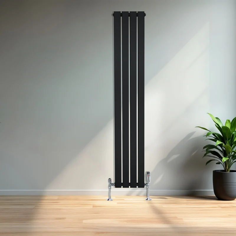 Radiador Plano de Columna Simple con Válvulas – 1600 x 280 mm – Negro