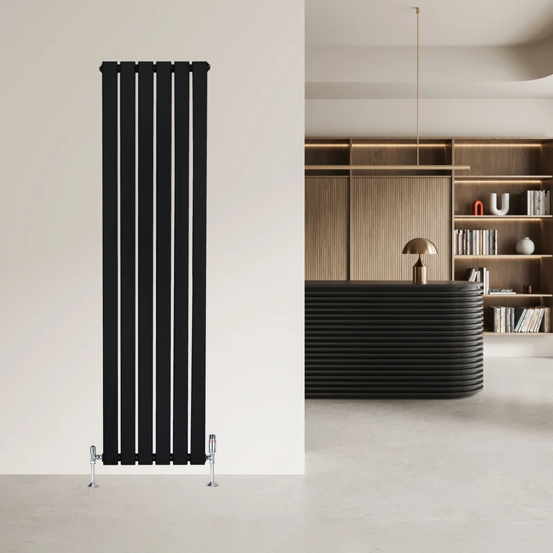 Radiador Plano de Columna Simple con Válvulas – 1600 x 420 mm – Negro