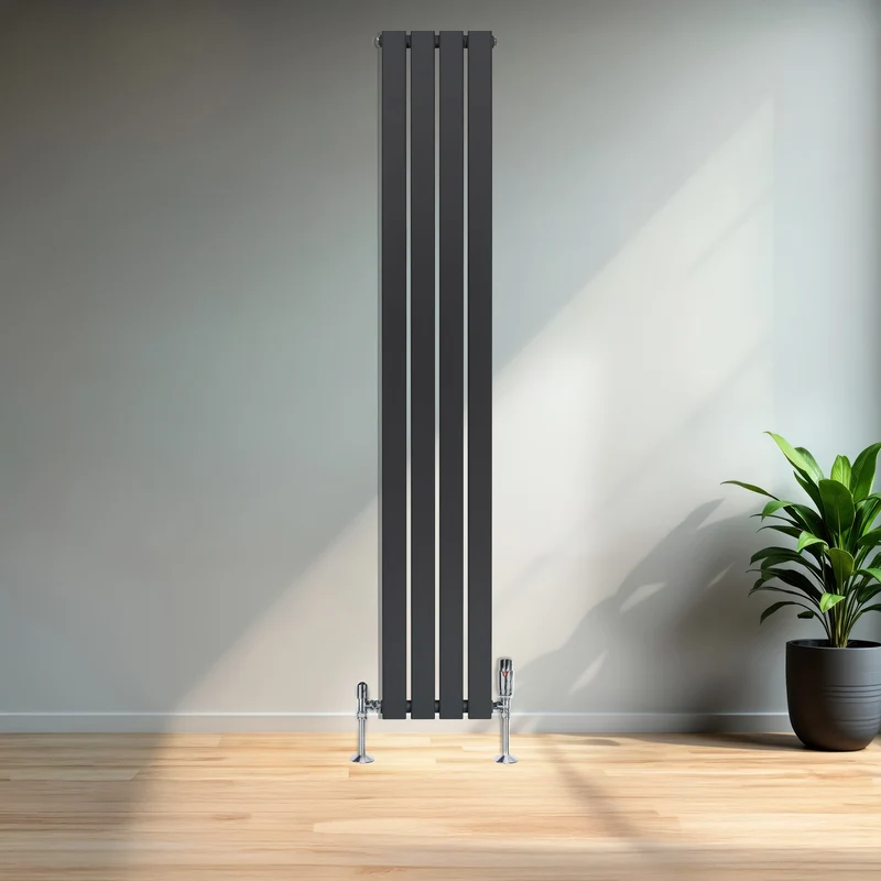 Radiador Plano de Columna Simple con Válvulas – 1800 mm x 280 mm – Gris Antracita