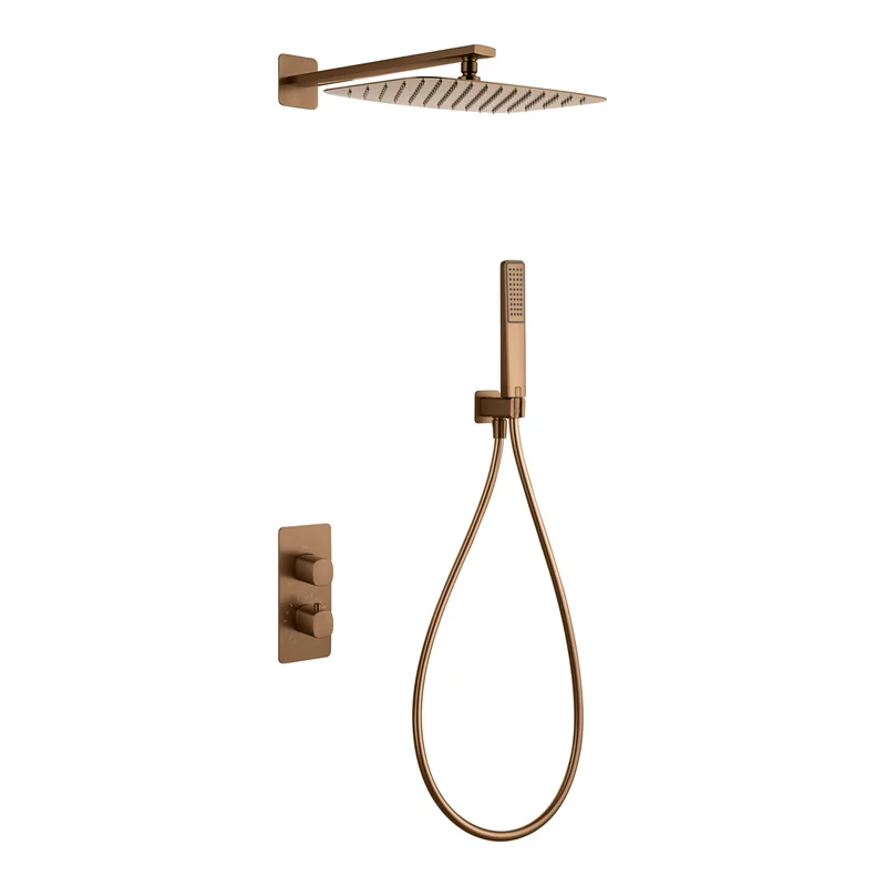 Conjunto ducha termostático empotrado Toscana oro rosa cepillado Imex