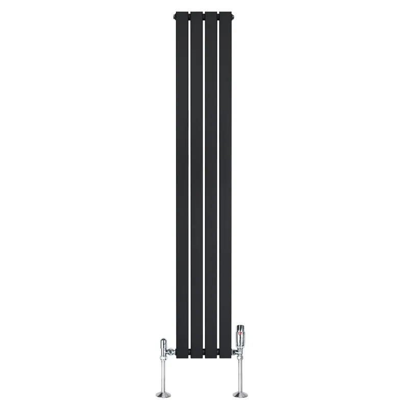 Radiador Plano de Columna Simple con Válvulas – 1800 mm x 280 mm – Negro