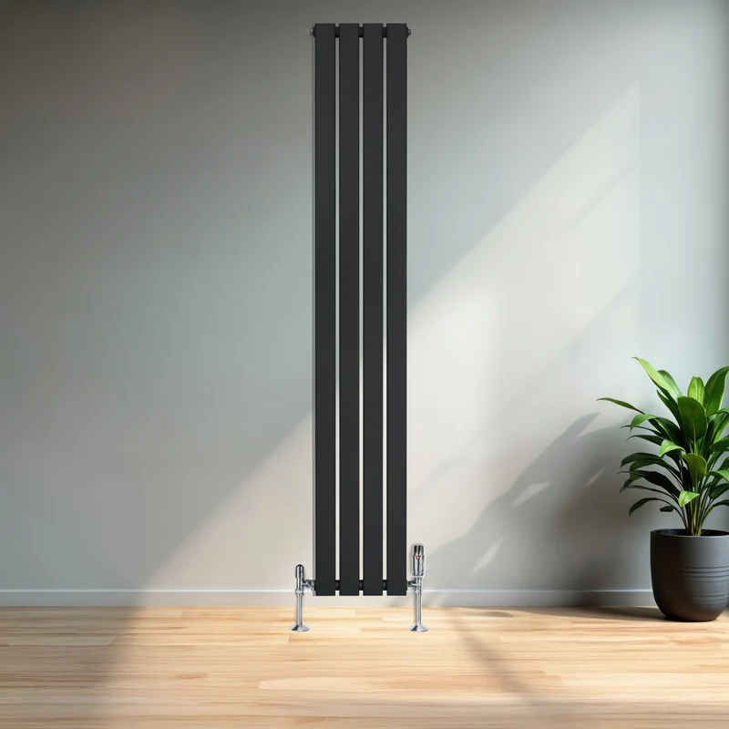 Radiador Plano de Columna Simple con Válvulas – 1800 mm x 280 mm – Negro