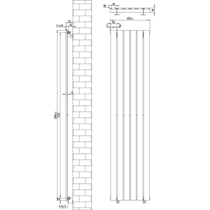 Radiador De Columna Única – 1800 mm x 420 mm – Blanco