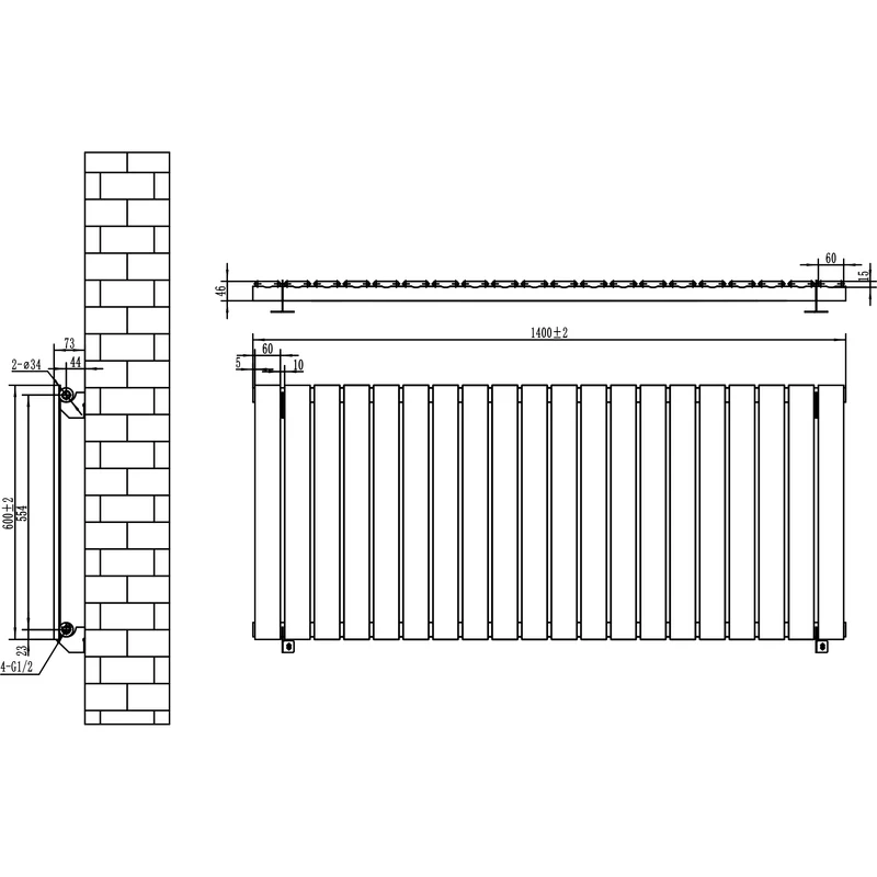Radiador De Columna Única – 600 mm x 1400 mm – Gris Antracita