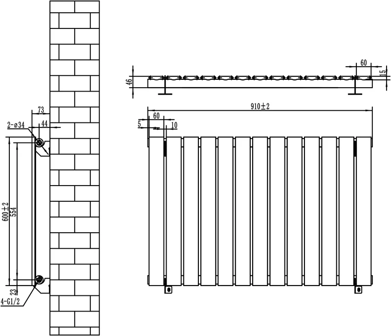 Radiador De Columna Única – 600 mm x 910 mm – Gris Antracita
