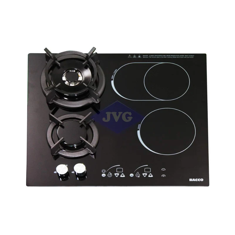 TOPE DUAL BACCO ELÉCTRICO Y GAS 60CM 4 HORNILLAS NEGRO - BTCGE60S
