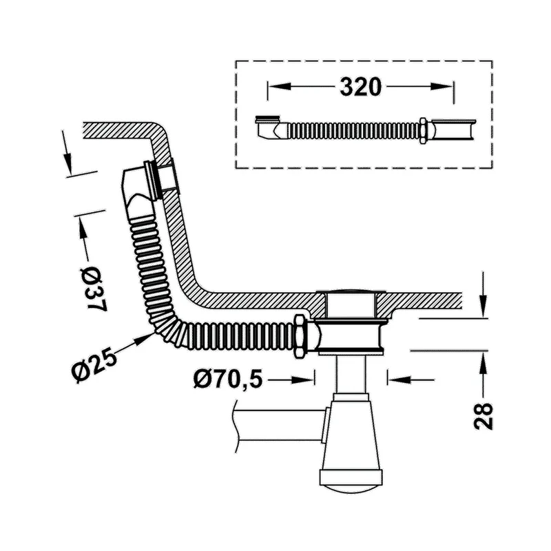 Rebosadero para lavabo con tubo flexible acabado cromado TRES