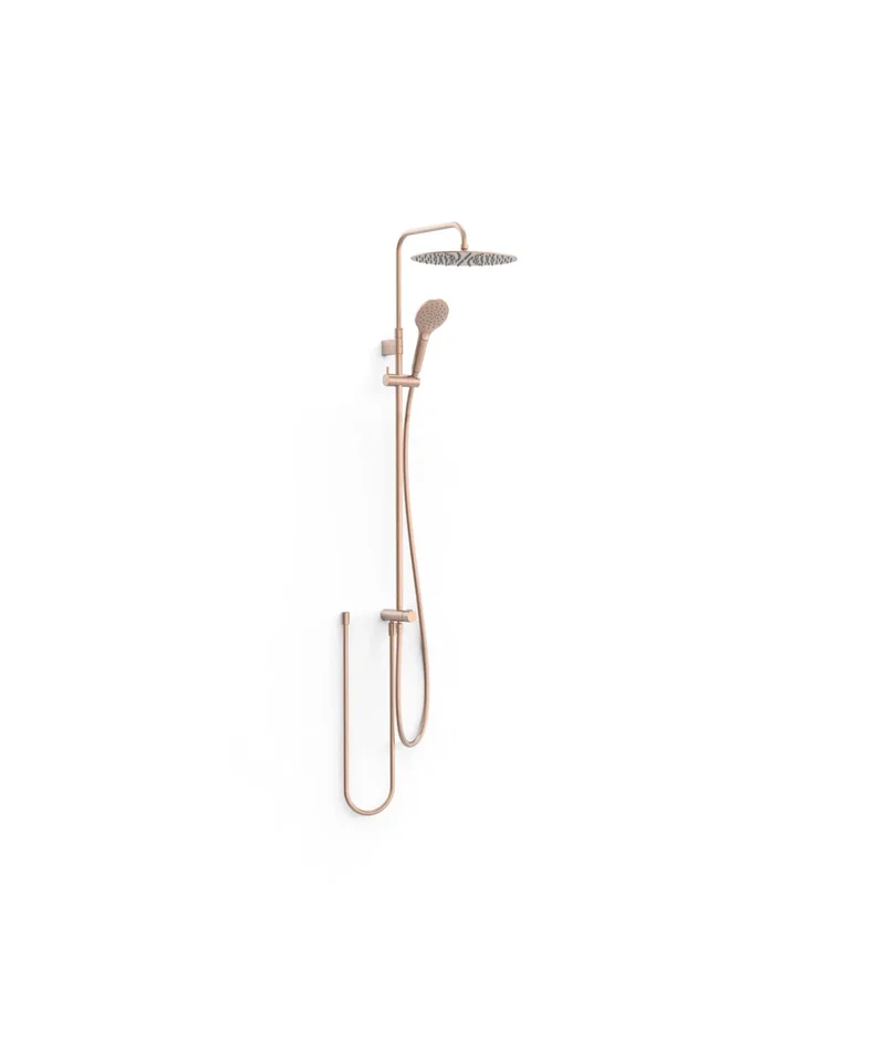 Columna de ducha con rociador circular para cualquier grifo con acabado oro rosa mate Over Wall Tres
