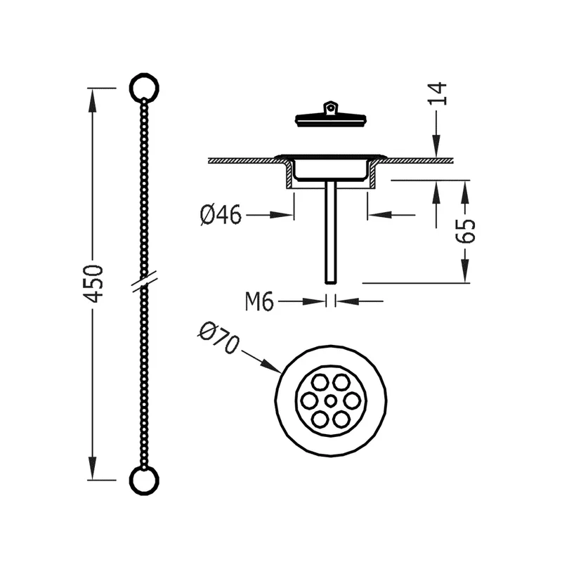 Tapón y platillo de latón con acabado de acero para baño o cocina TRES
