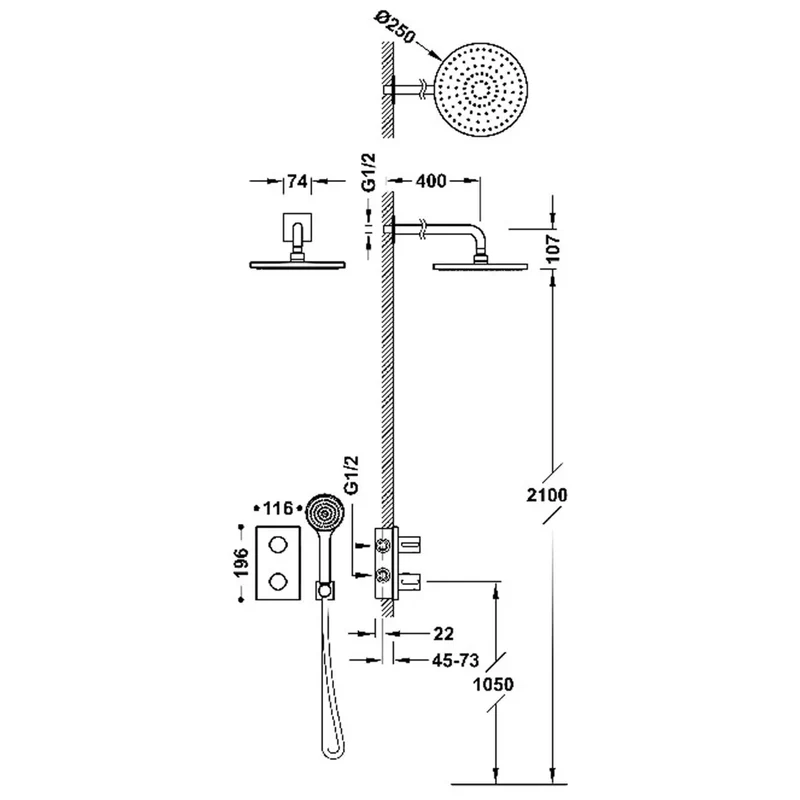 Columna de ducha con rociador teleducha y grifo termostático empotrado de dos vías negro mate Therm-box TRES
