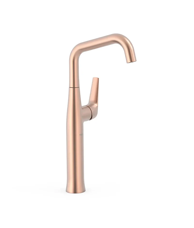 Grifo monomando XXL con aireador de silicona y ahorro energético acabado oro rosa mate Fuji Tres
