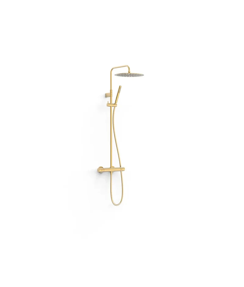 Columna de ducha termostática con volante redondo de acabado dorado mate Over Wall Tres
