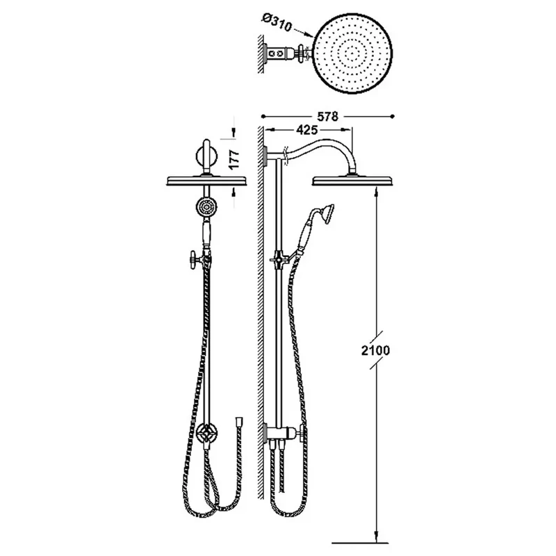 Columna de ducha Pack de barra de ducha adaptable con inversor y rociador latón viejo mate Tres Clasic Tres