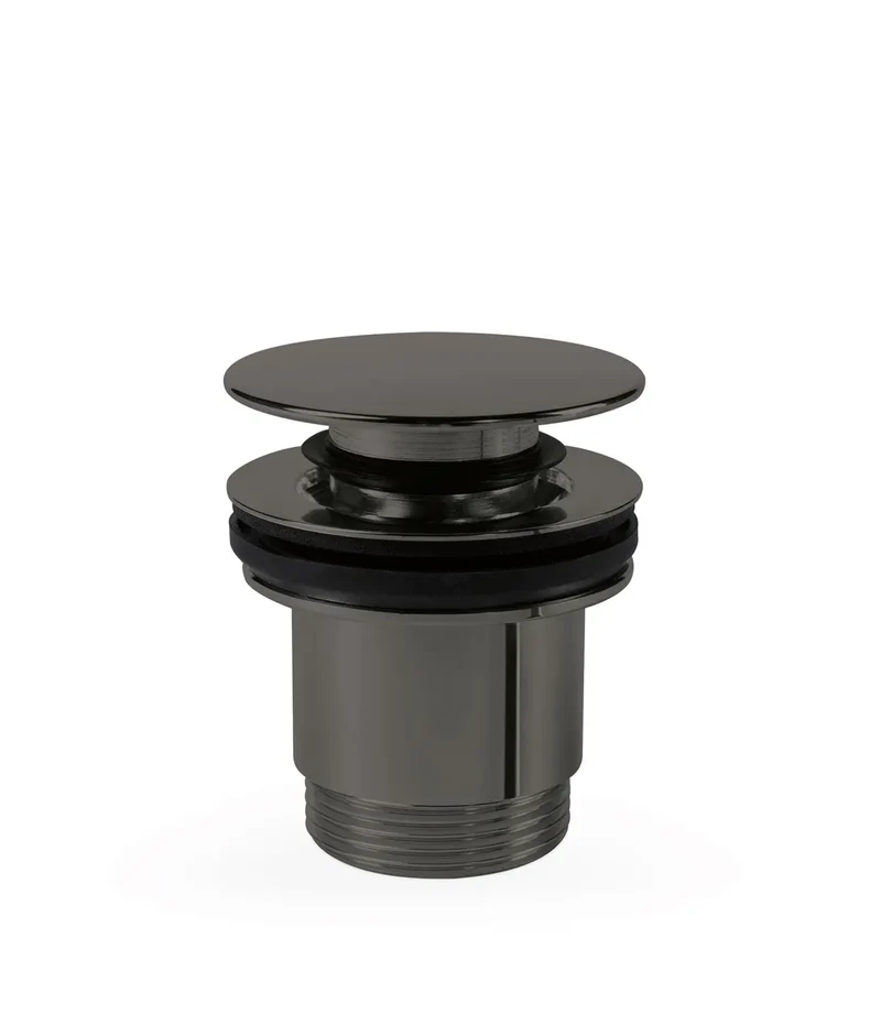 Válvula de desagüe para lavabo de acabado negro metalizado con o sin rebosadero Click Clack Simple Rapid Tres