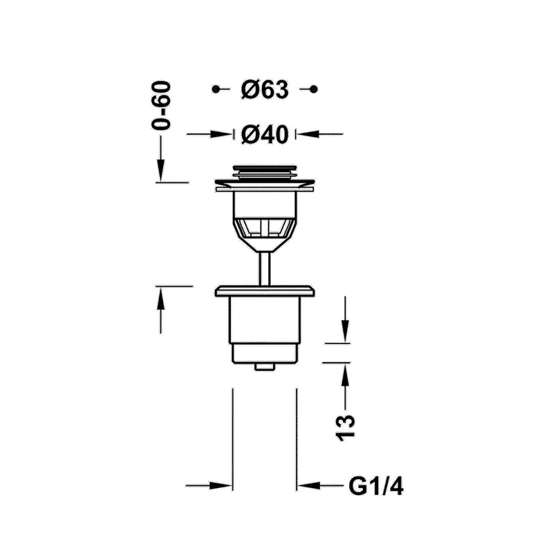 Válvula de desagüe para lavabo con sistema click clack y tapón superior con acabado en acero TRES