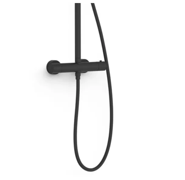 Columna de ducha con grifo termostático de dos vías y ducha de mano en latón y ABS negro mate Base Plus TRES