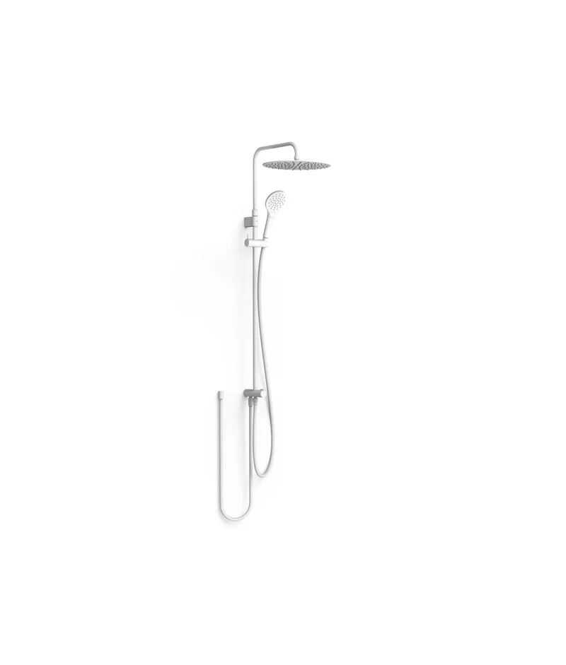 Columna de ducha con rociador circular para cualquier grifo, acabado blanco mate Over Wall Tres