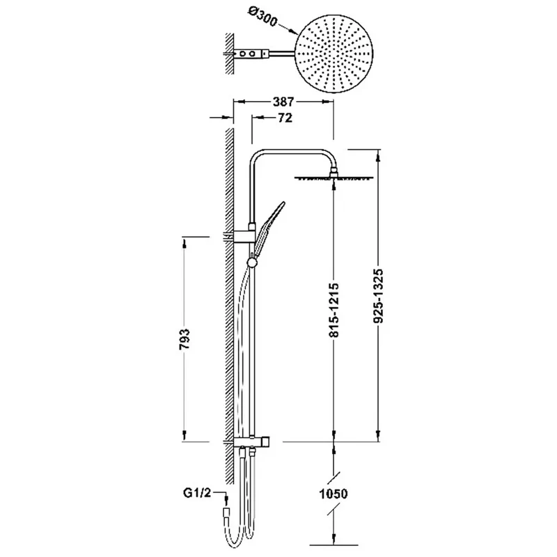 Columna de ducha con rociador circular para cualquier grifo, acabado blanco mate Over Wall Tres