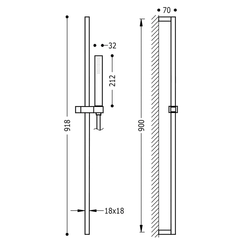 Columna de ducha de latón con acabado cromado kit de ducha y barra deslizante vertical Cuadro Slim TRES