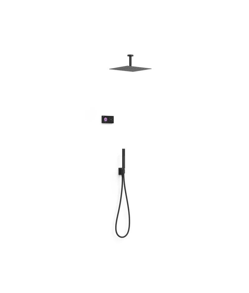 Columna de ducha con grifo termostático electrónico de acabado negro mate Shower Tres