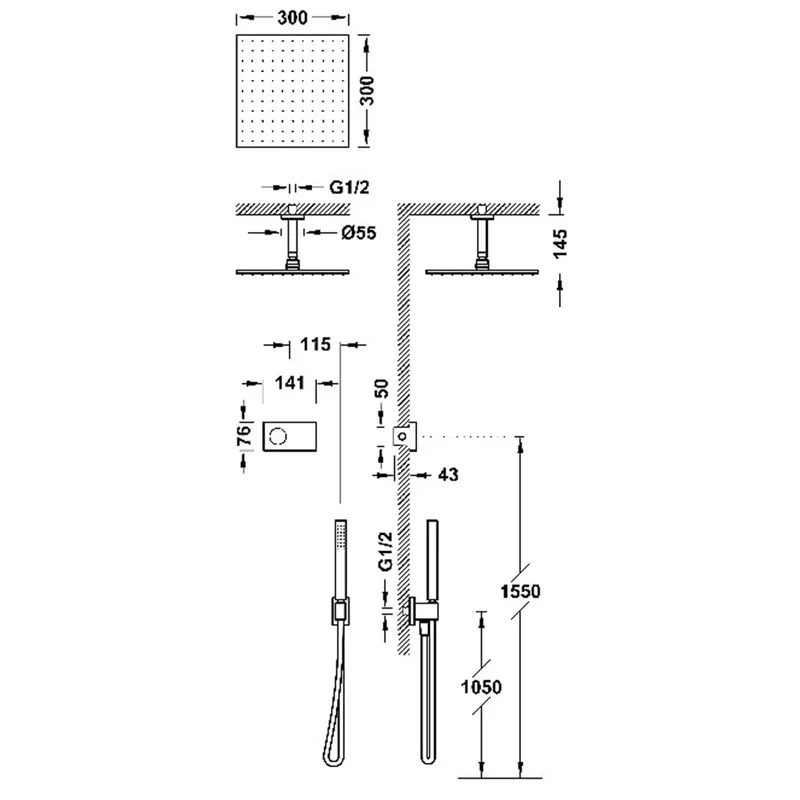 Columna de ducha con grifo termostático electrónico de acabado negro mate Shower Tres