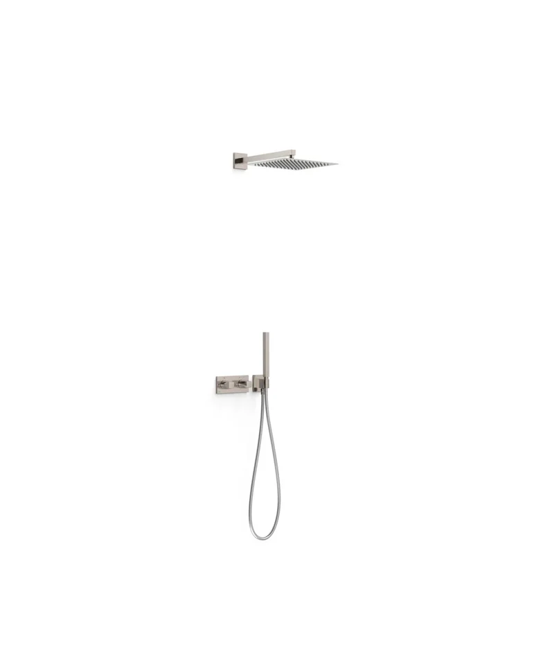 Columna de ducha con teleducha y grifo termostático con volante rectangular acabado acero B-SYSTEM TRES