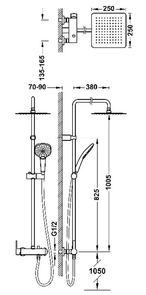 Columna de ducha con grifo monomando de instalación empotrada LEX-ALP Tres