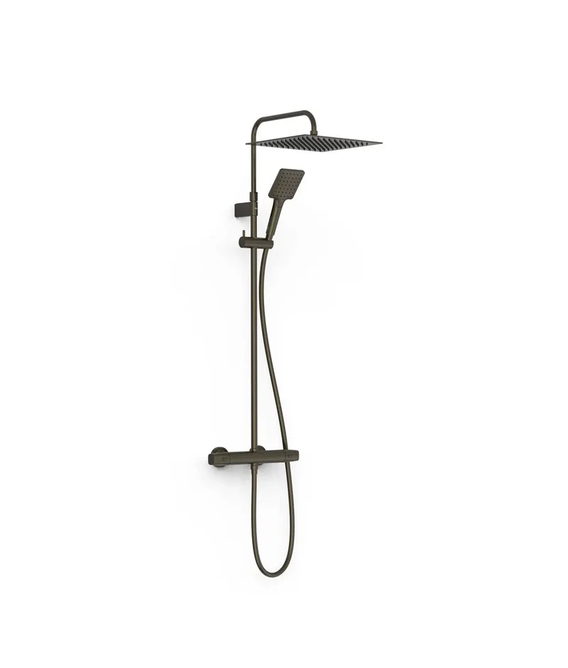 Columna de ducha cuadrada acabado negro metalizado con teleducha y grifo termostático STUDY EXCLUSIVE TRES