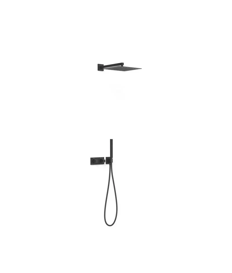 Grifo termostático de dos vías con volante rectangular en latón y acero inoxidable negro mate B-SYSTEM TRES