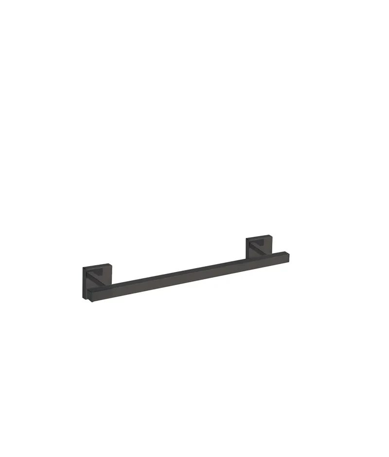 Toallero tipo barra de acero con acabado negro metalizado bases cuadradas Tres