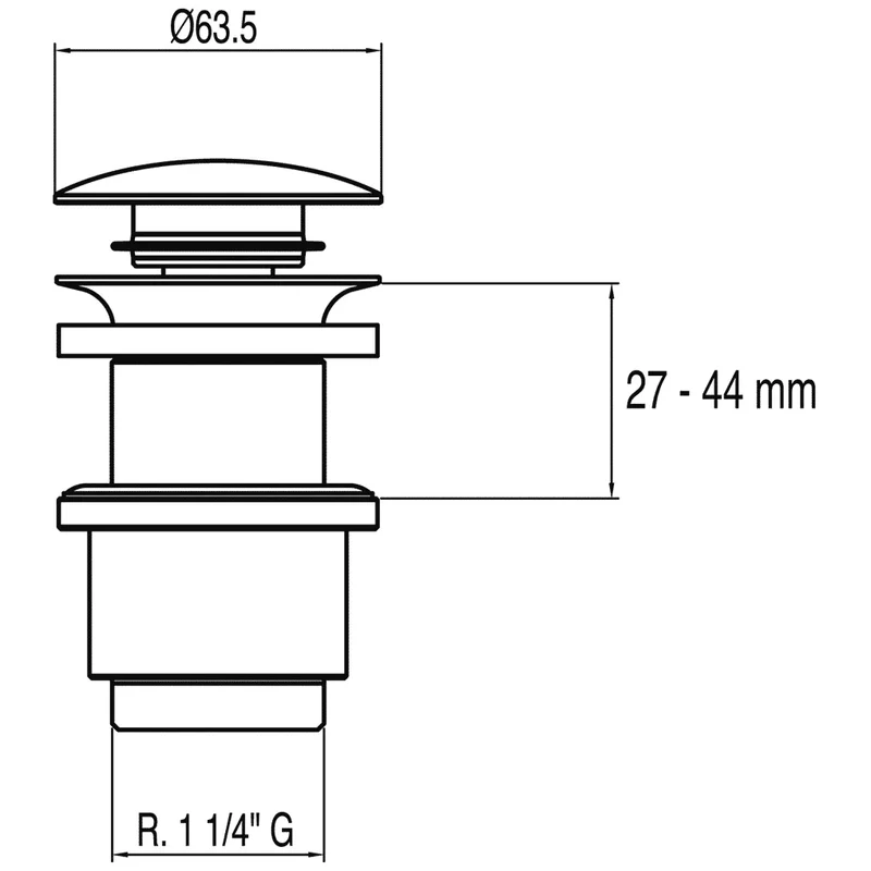 Válvula de desagüe para encimera de madera fina con sistema click clack acabado cromado TRES