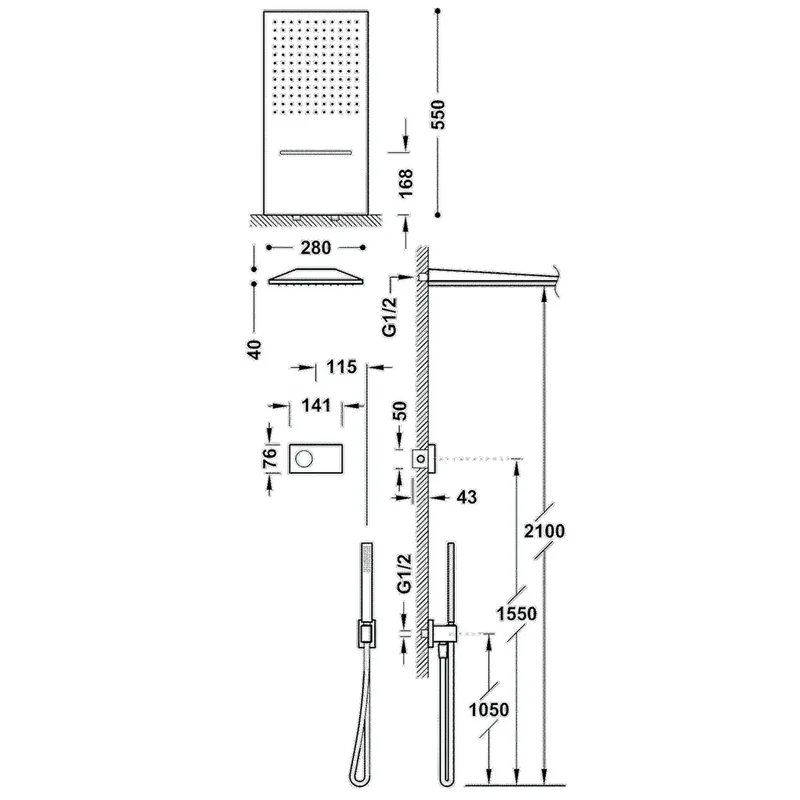 Columna de ducha termostática electrónica de tres vías con acabado cromado Shower Technology TRES